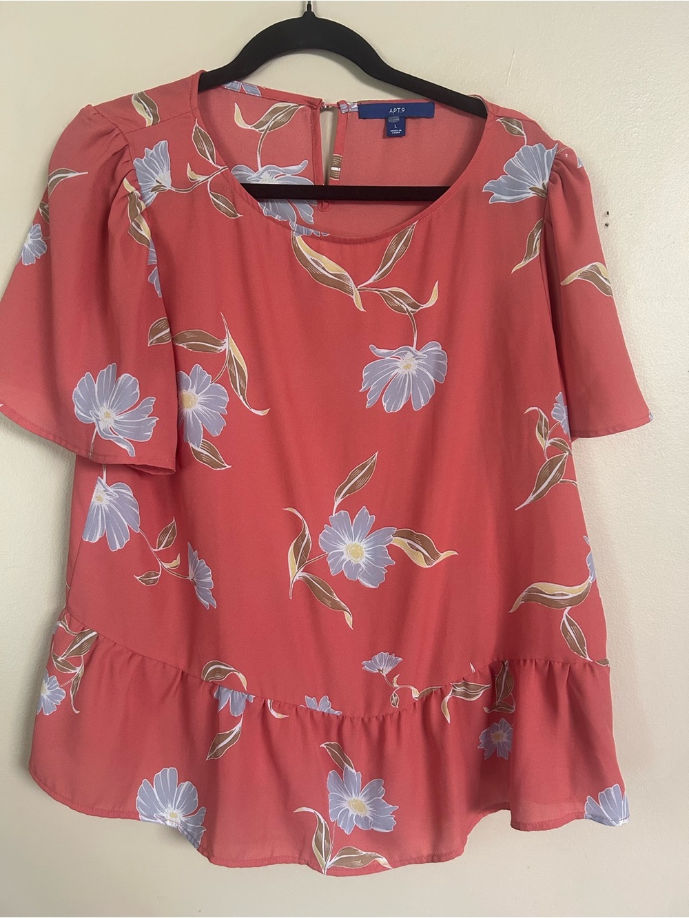 Apt. 9 Coral Floral Ruffle-Hem Blouse